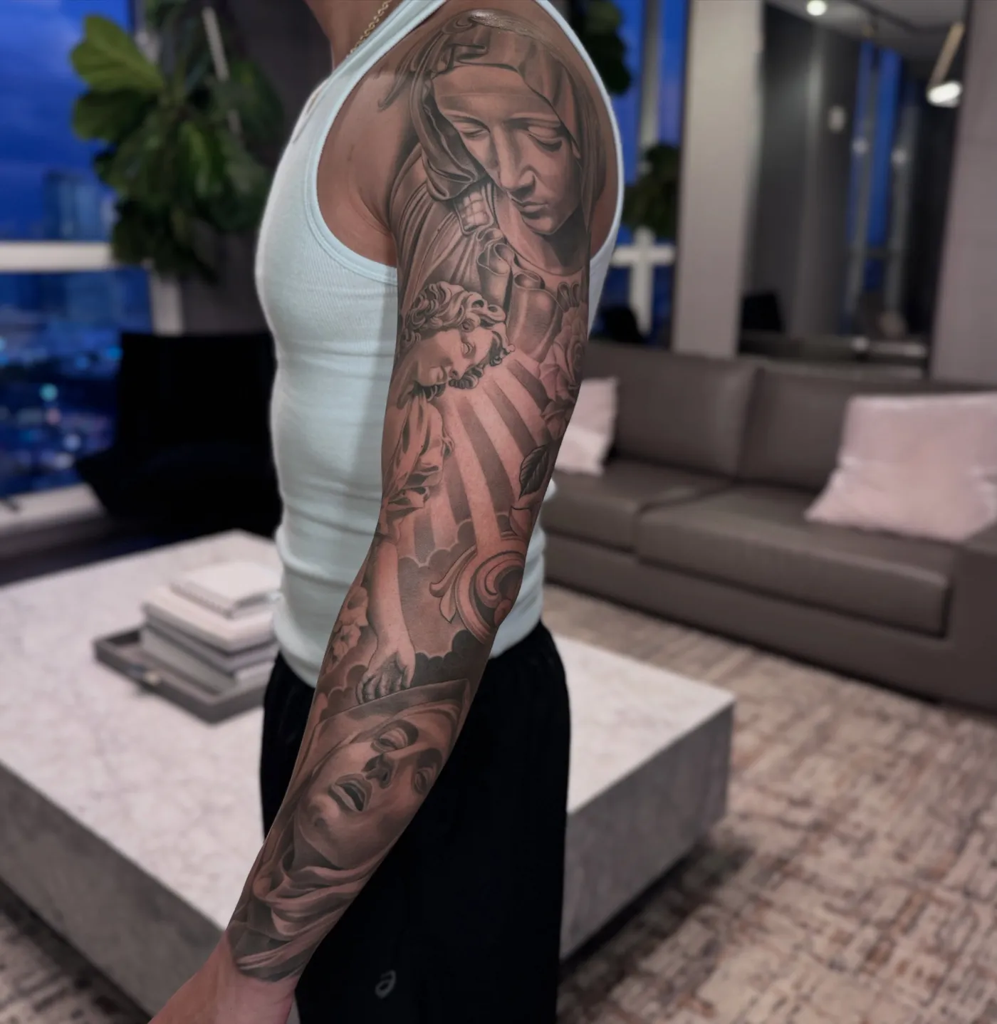 Healed sleeve on J., healed